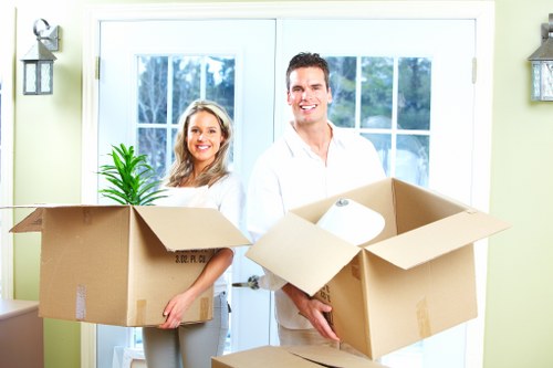 Labelled office boxes prepared for a Rotherhithe business move